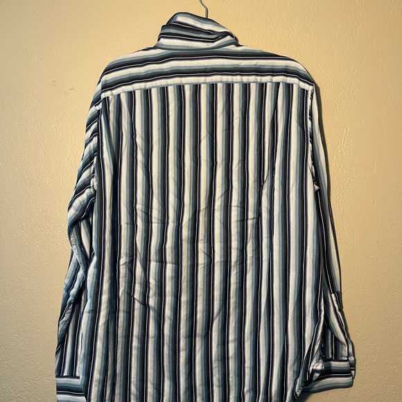 MICHAEL Michael Kors Blue White Stripe Casual Button Up Dress Shirt SZ L Cuffed - Picture 7 of 11